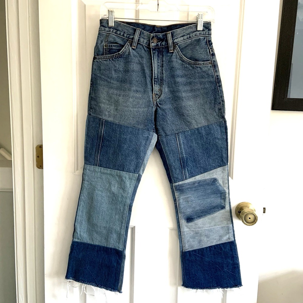 LEVI'S 517 Bootcut Cropped High Rise Vinyl Revival Reissued Patchwork sz 26 READ